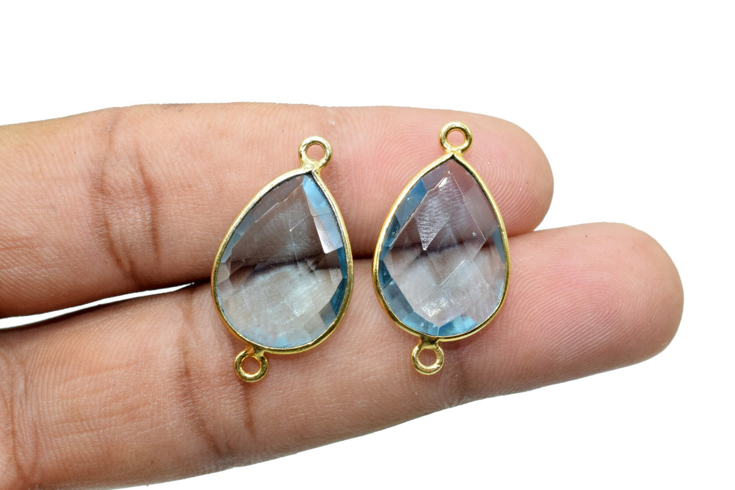 Sky Topaz 13x18mm Pear shape double bail connectors,Sky Topaz Pear pendant,Sky Topaz Gold Plated bezel,jewelry making charms craft,Sky Topaz
