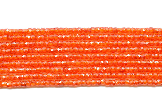 Carnelian 3mm Faceted Rondelle Beads, Natural Micro Carnelian Cubic Zircon Faceted Rondelle Beads/Carnelian Cubic Zirconia Gemstone Beads