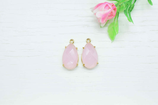 Rose Quartz Faceted Gemstone 12x20mm Pear Shape Connector,Rose Quartz Single bail connectors,Pink Quartz jewelry,Pink Quartz Bezel Pendant
