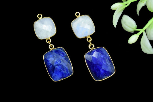 Blue Sapphire Component pendants,Multi Stone Dangle Earrings,Square Shape Pendant Jewelry,Dangle pendant Charms,Rainbow Gemstone Connectors