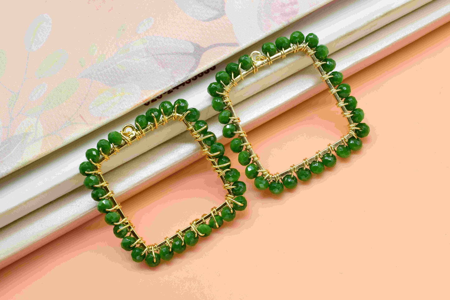 Emerald Quartz Wire Wrapped Dangle Connector,Gemstone Component,Handmade Earring,Finding Necklace Component Jewelry,Beaded Earring Connector