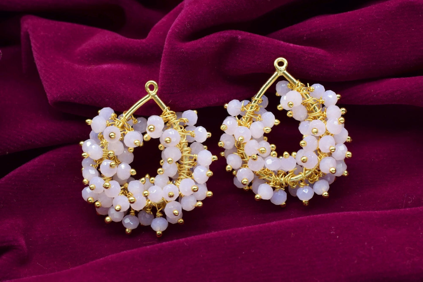 Rose Quartz Wire Wrapped Dangle Connectors,Charms Necklace,Rose Quartz Jewelry,Teardrop Pendant,Gemstone Component,Handmade Beaded Earring