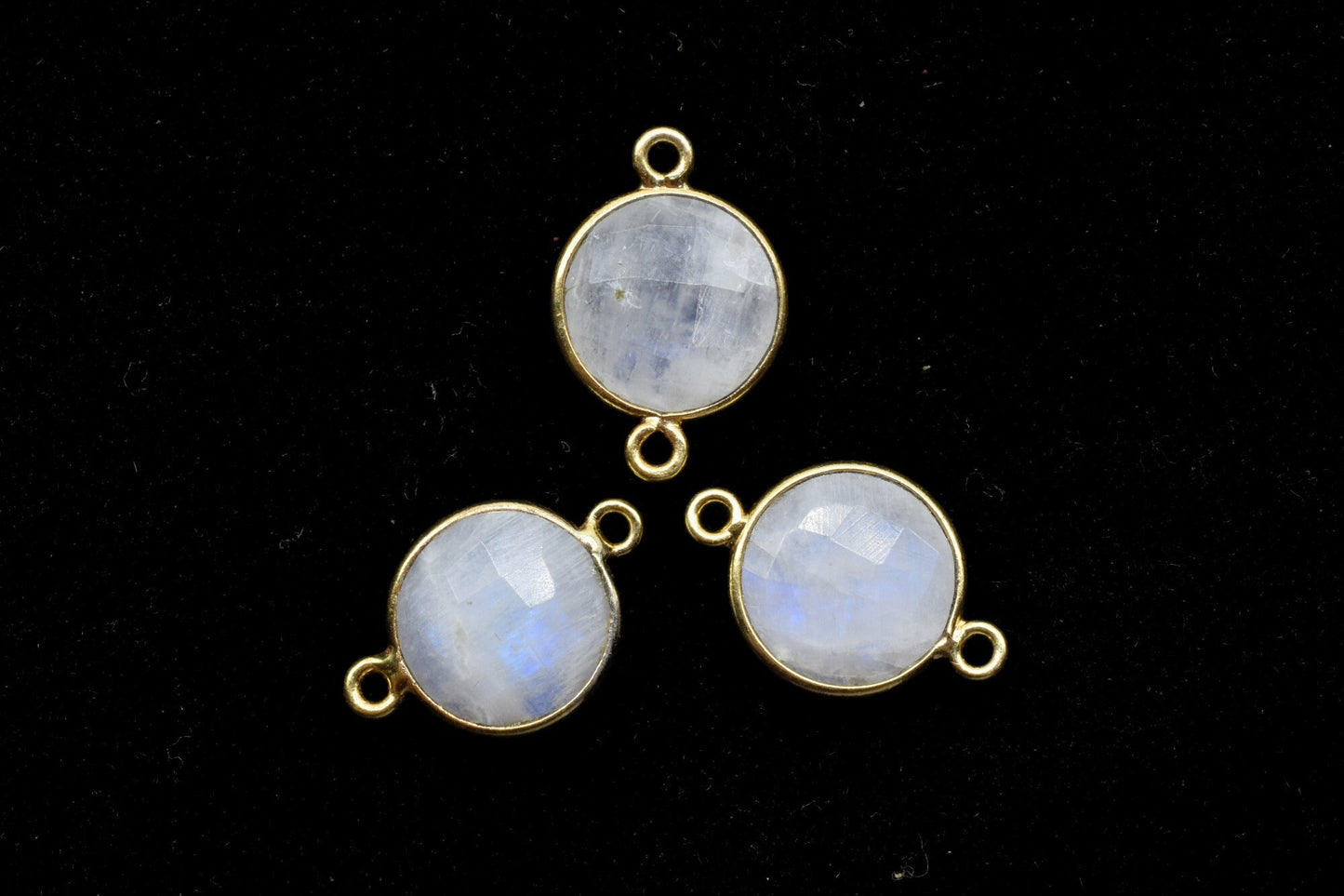 Moonstone 12mm Round double loop connectors,Moonstone Pendant,Round Gold Plated bezel,Moonstone charms,Moonstone Brass connectors,Moonstone