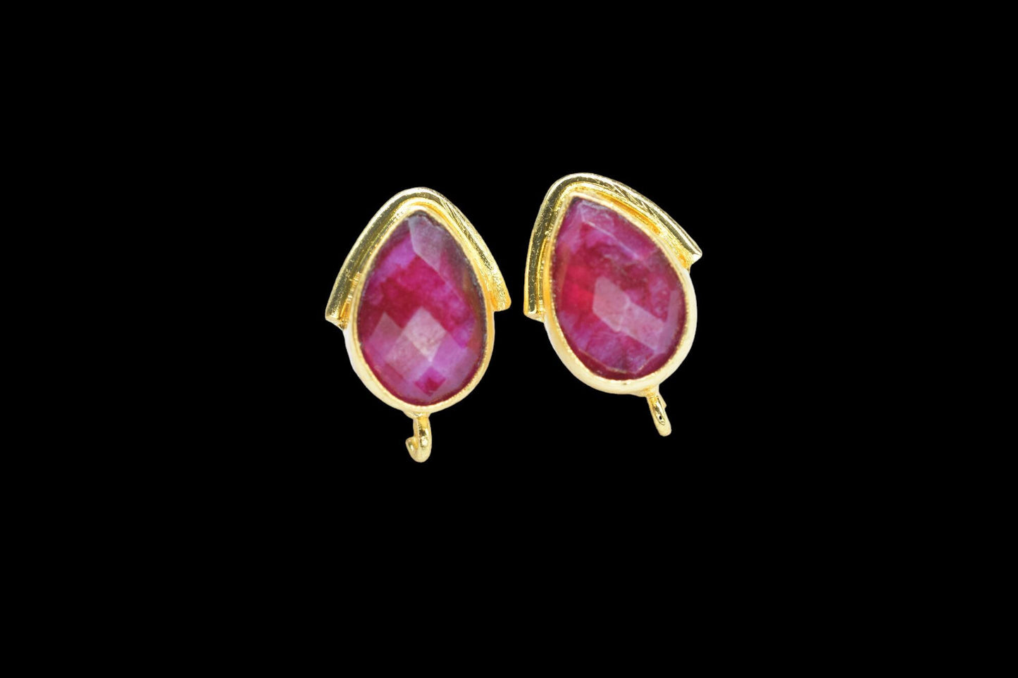 Ruby Studs Connector/Gold Plated Earring/Handmade Studs/Bezel Set Studs/Teardrop Earring/Women Jewelry/Connector Studs/B'day Gift