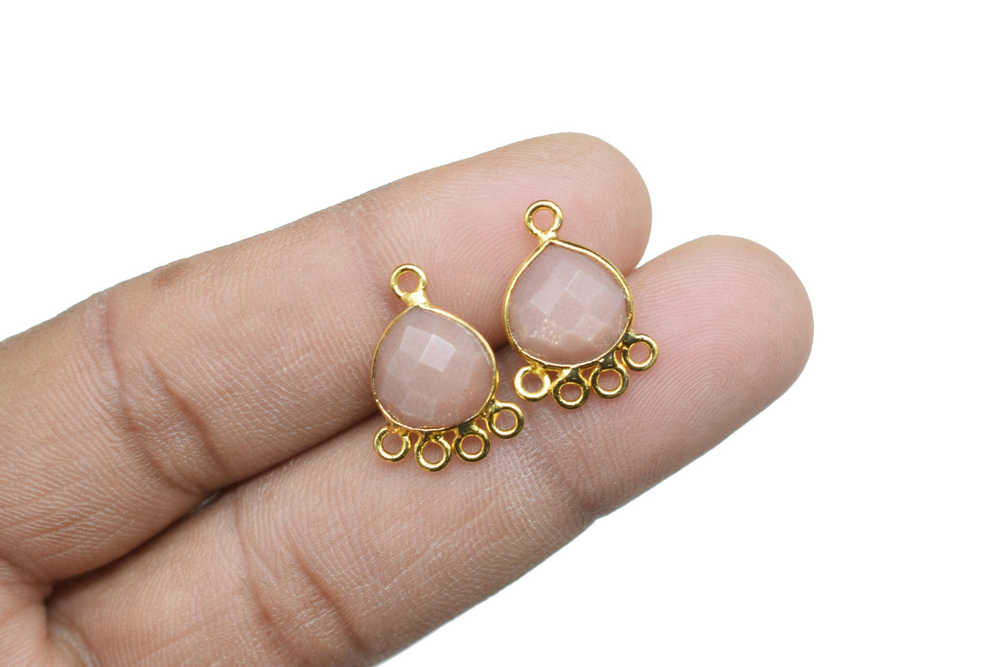 Peach Moonstone Heart Shape Pendant/Gold Plated Charms Jewelry/Handmade Connector Jewelry/Connector Charms/Station Bezel Link Supplies/ Gift