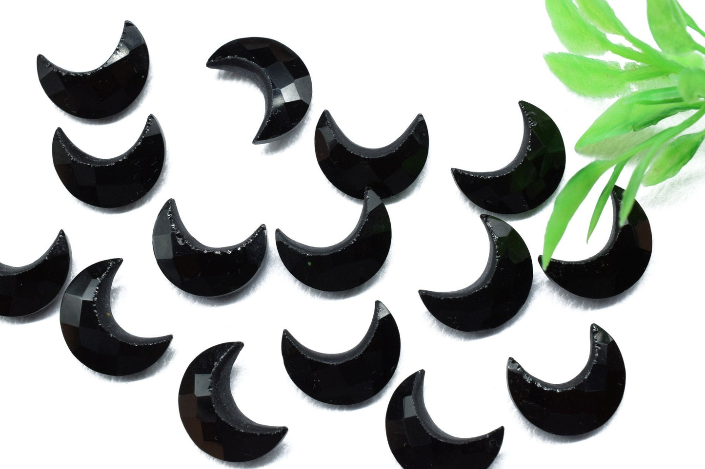 Natural Black Onyx Gemstone, Crescent Moon, 15mm Moon Shape Beads, Faceted Moon Shape Gemstone, One Side Cut Moon, Crescent Moon For Earring