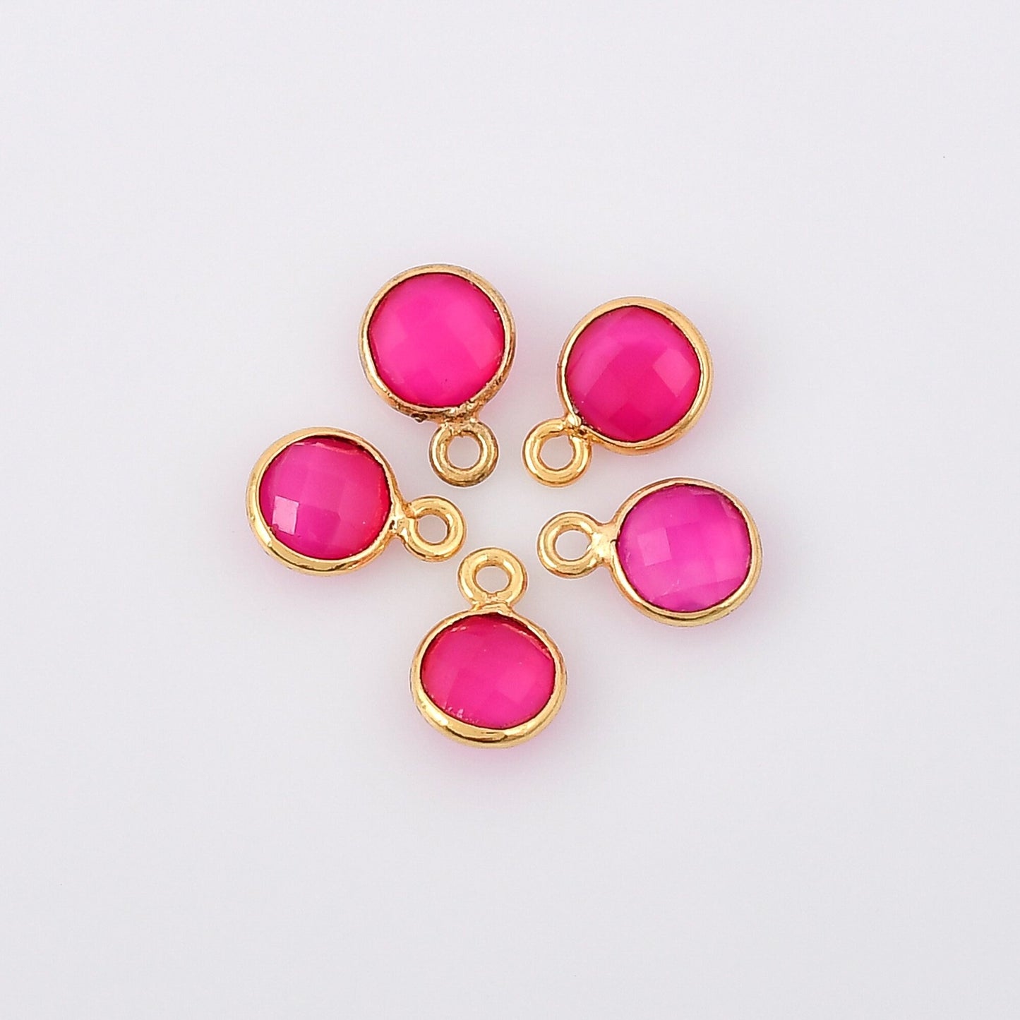 Pink chalcedony 6mm Round Bezel single connector,Chalcedony Gold Plated bezel,chalcedony Bezel,Gold Vermeil Bezel,jewelry Gold-Filled bezel