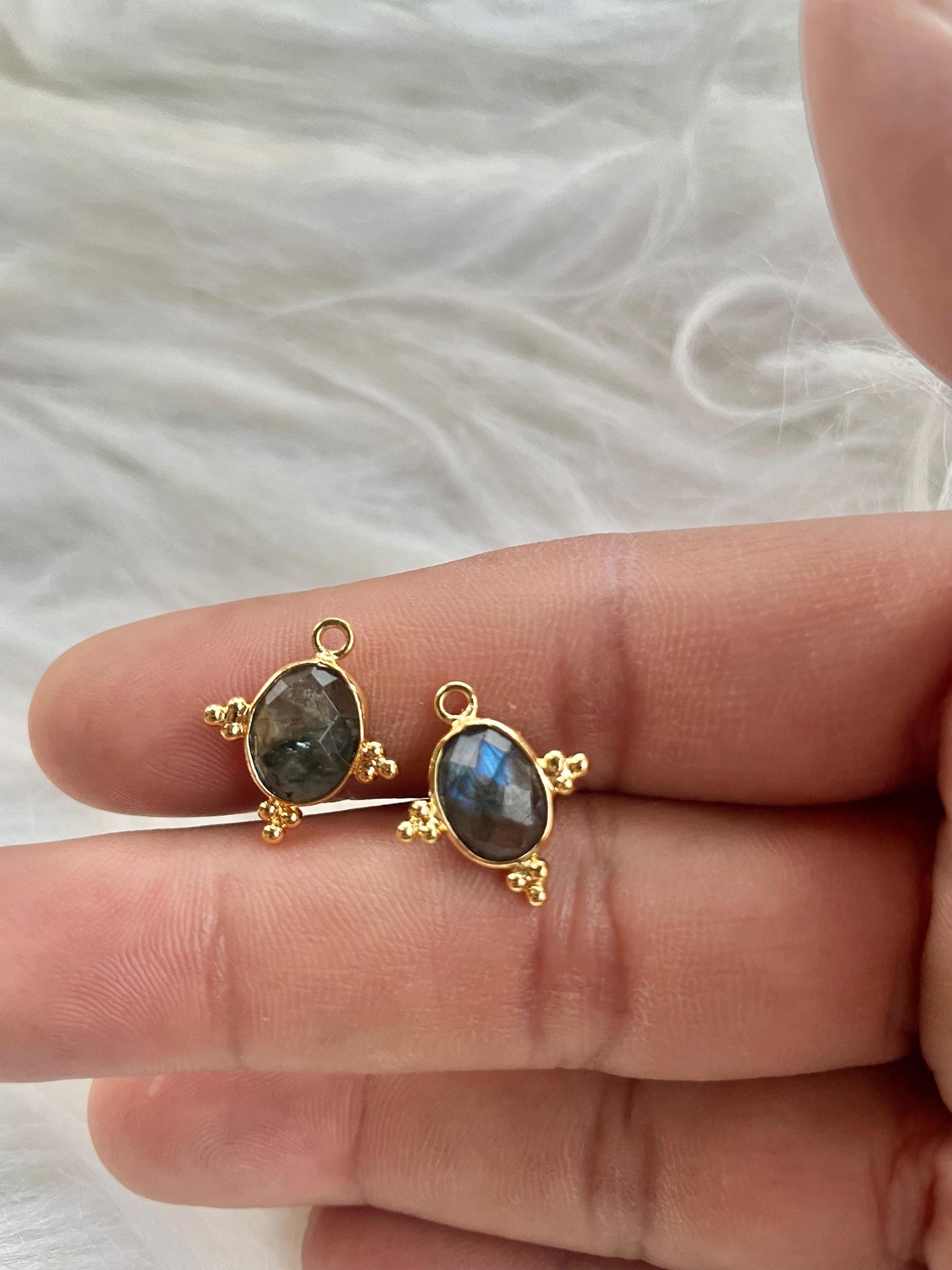 Labradorite Gemstone 8x10mm Oval shape Gold Plated Bezels,Labradorite Pendant Charms,Labradorite connector Jewelry Making Charms Crafts,Gift