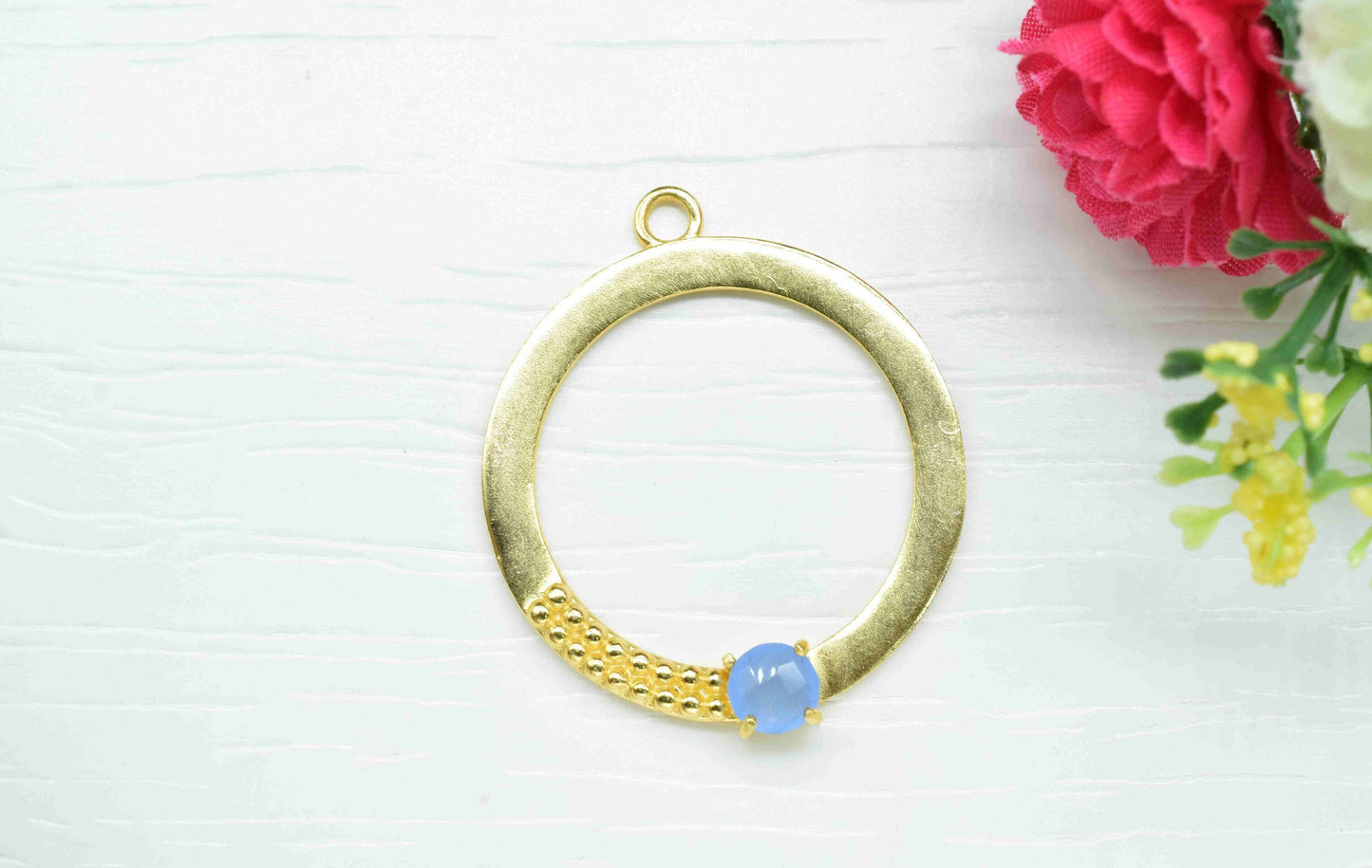 Blue Chalcedony Component , Single Bail Charm , Blue Chalcedony Connector Pendant , Gold Plated Connectors , Earring Component , B'day Gift