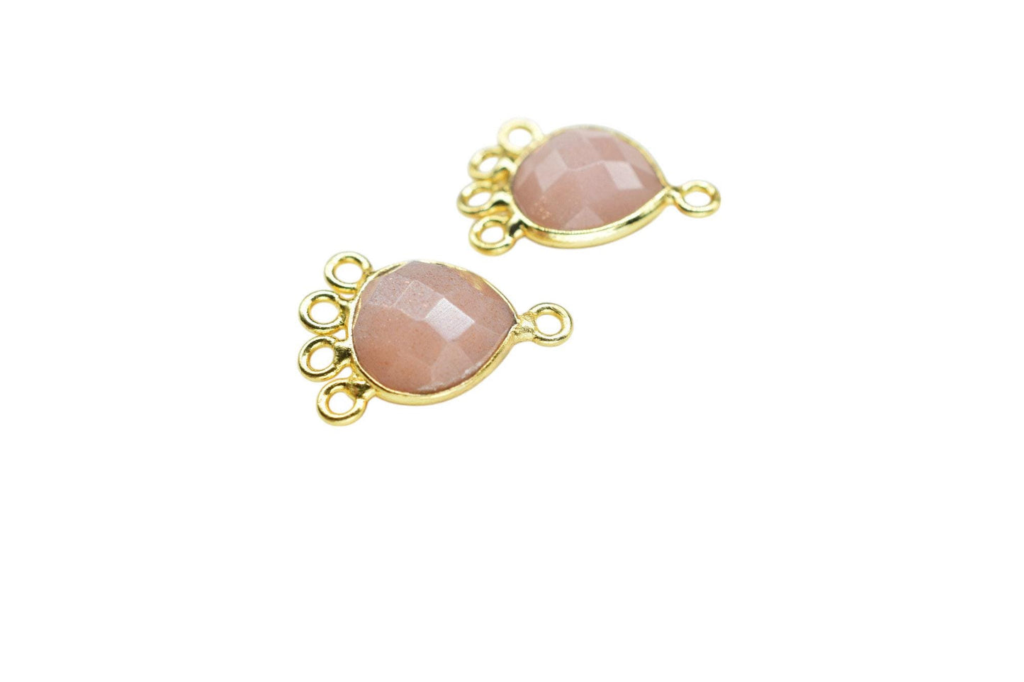 Peach Moonstone Heart Shape Pendant/Gold Plated Charms Jewelry/Handmade Connector Jewelry/Connector Charms/Station Bezel Link Supplies/ Gift