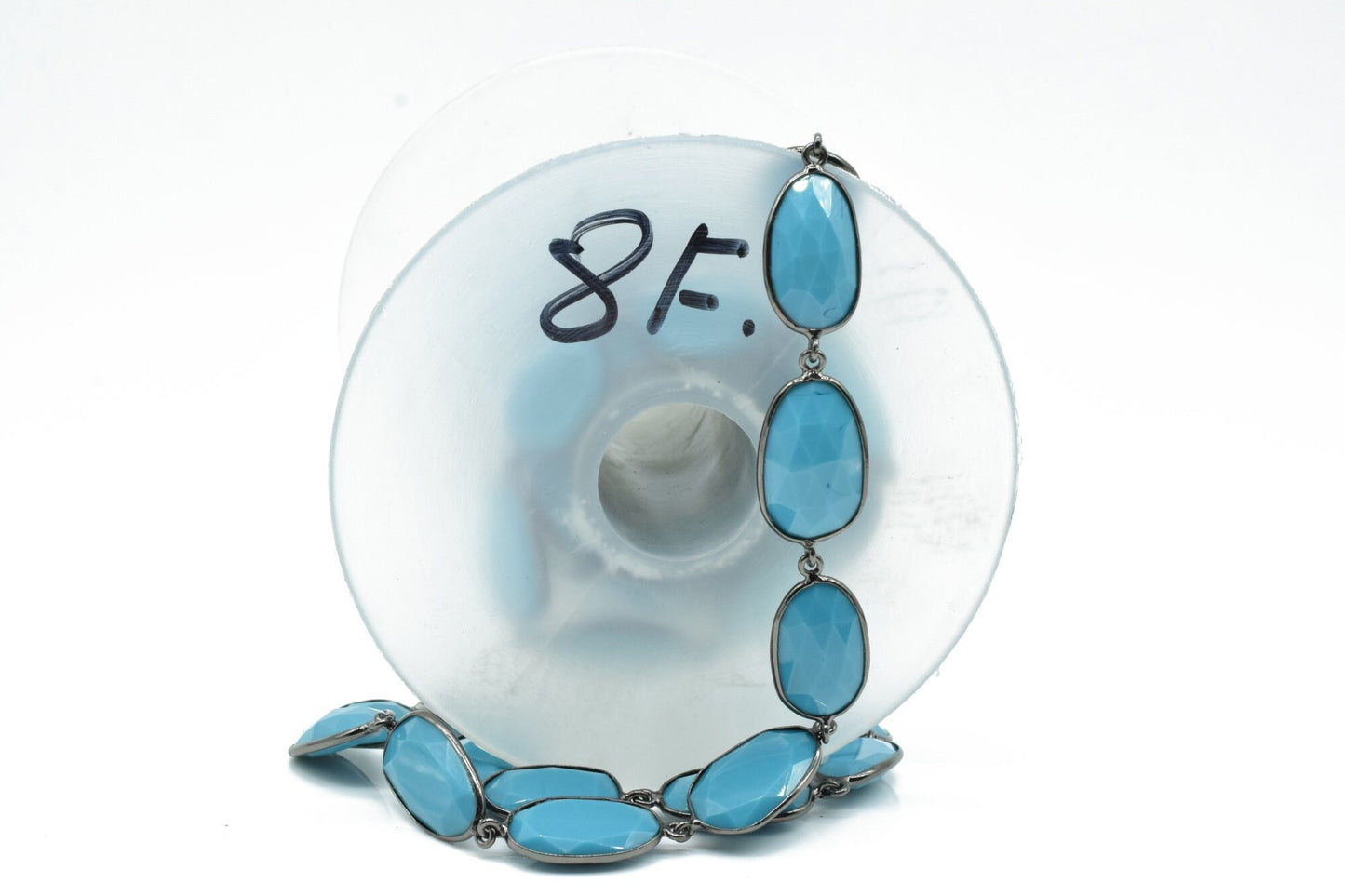 Blue Turquoise Bezel Connector Chain,Turquoise Free form Size Connector Chain,Turquoise Handmade Bezel Link Chain,Black Rhodium Bezel  Chain