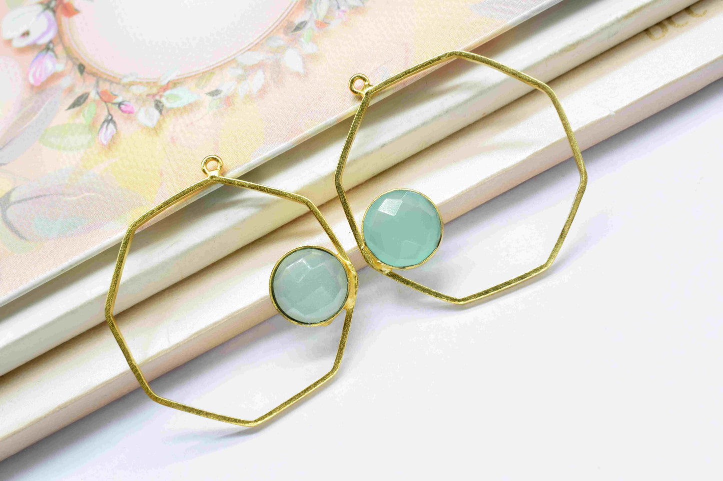 Aqua Chalcedony Gemstone Pendants, Finding Hexagon Shape Connector, Chalcedony 10mm Round Earring, Finding Component Necklace,Aqua Jewellery