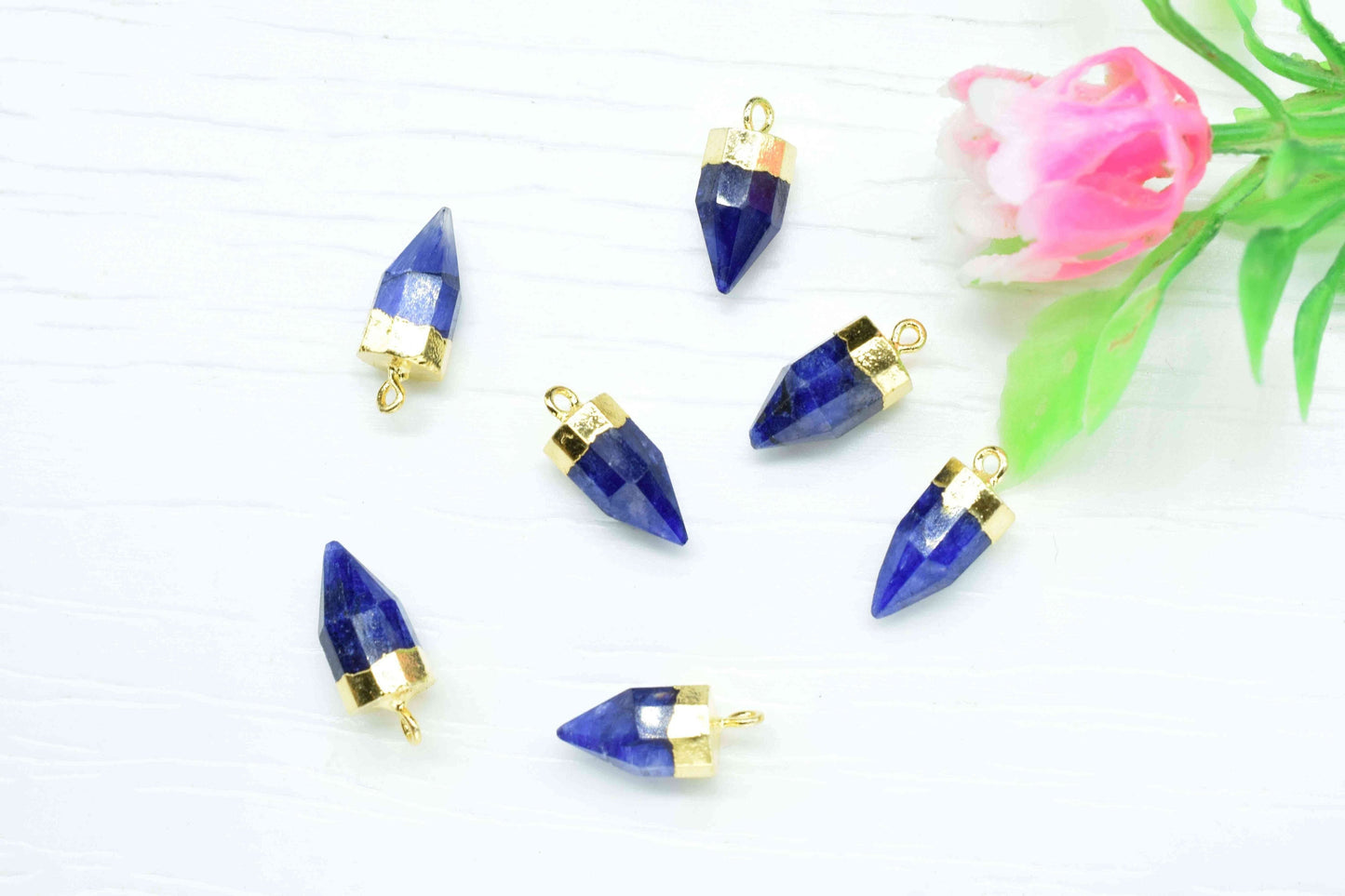 Blue Sapphire Pointed Pendant,Gold Vermeil Tiny Point Pendants,Statement Pendant,Pencil Connector,Gemstone Pendant,Handmade pendant Jewelry