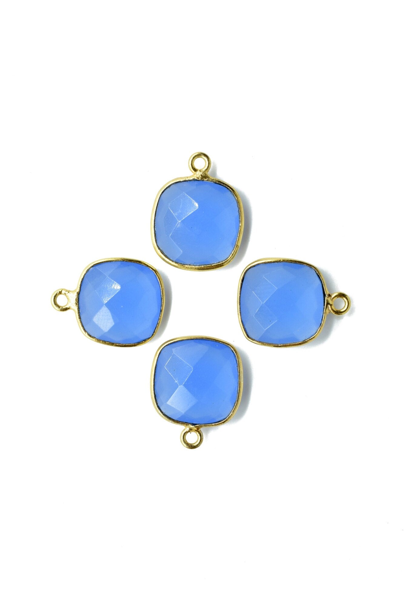 Blue Chalcedony 12mm Cushion Single bail connectors,Blue Chalcedony Gold Plated Gemstone Bezel Connector, chalcedony Single Loop connector