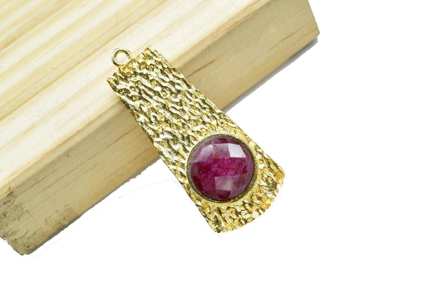 Ruby  Pendant , Ruby Gemstone Handmade Pendant , Bulk Gemstone Pendant , Gold Plated Connectors ,Single Bail Gemstone Connector Charm