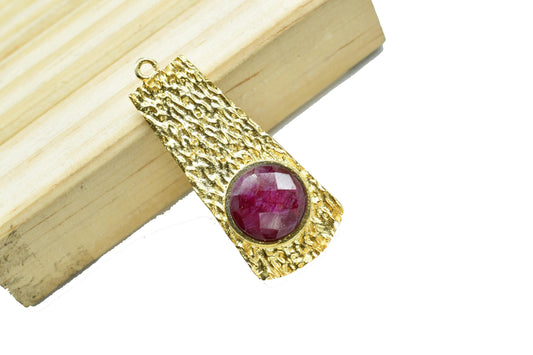Ruby  Pendant , Ruby Gemstone Handmade Pendant , Bulk Gemstone Pendant , Gold Plated Connectors ,Single Bail Gemstone Connector Charm