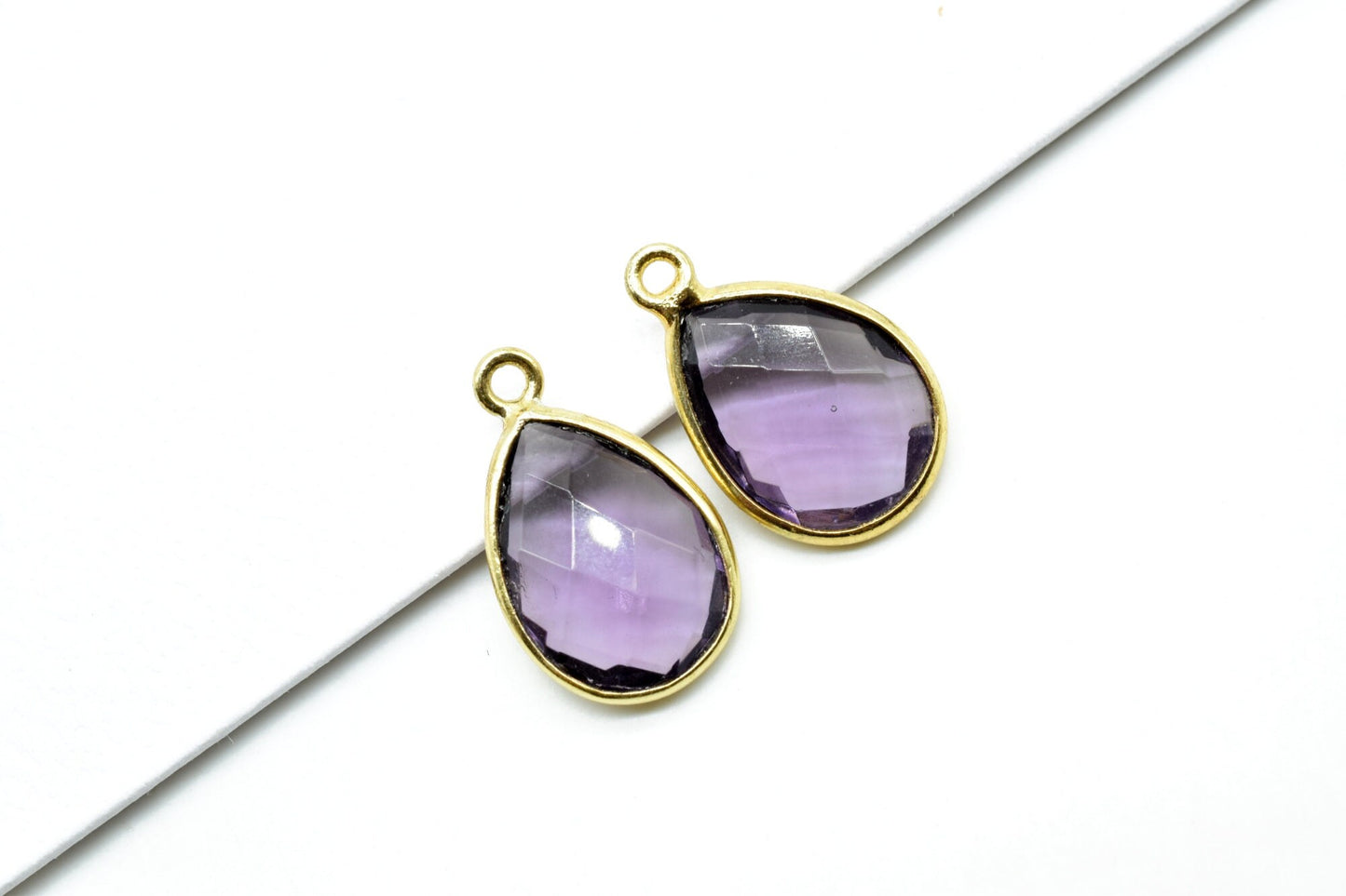 Amethyst 10x14mm Pear shape charm,Amethyst  Pear pendant,Amethyst Gold Plated bezel,jewelry making charms craft,Amethyst  Birthstone charm