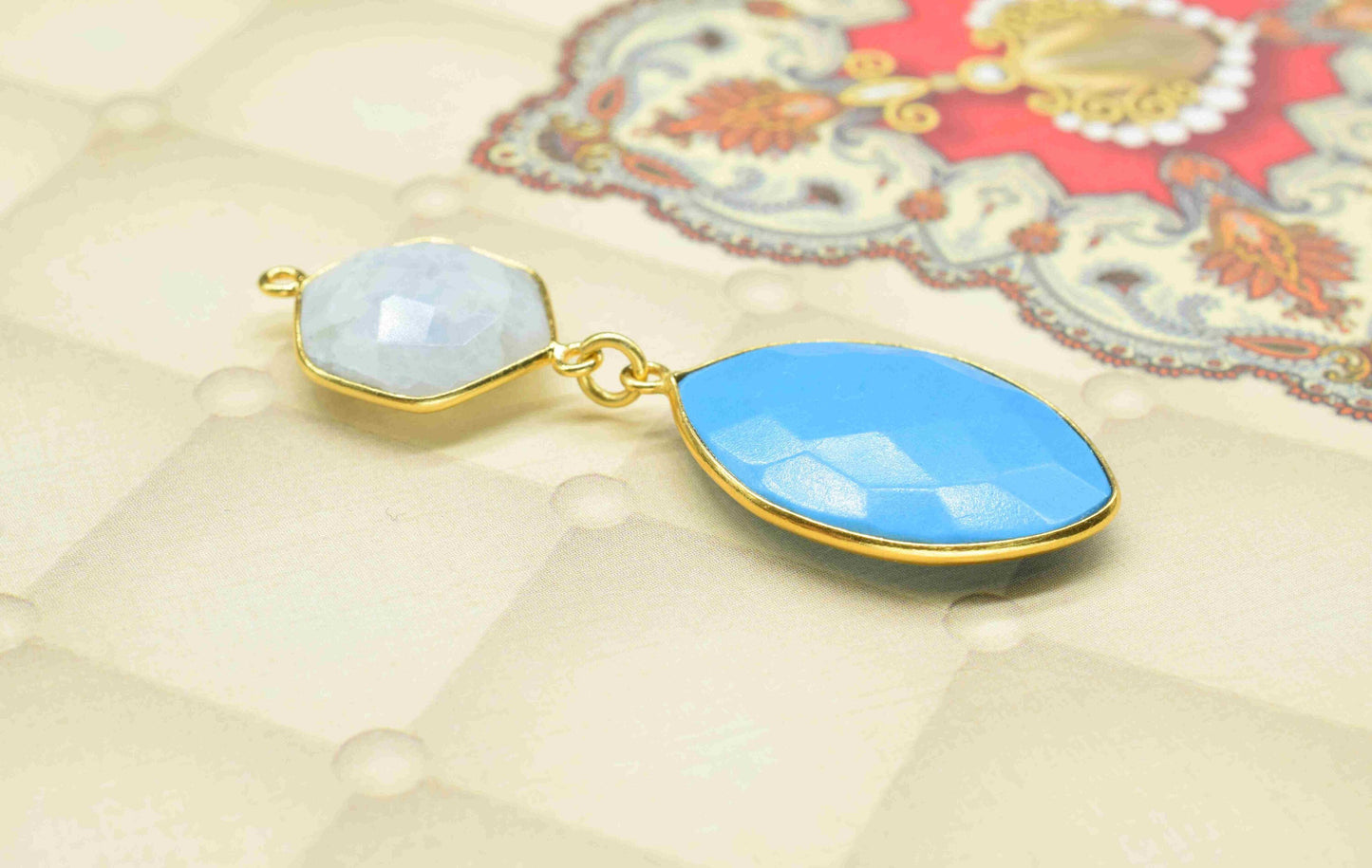 Moonstone + Turquoise  Component Pendants ,Multi Stone Dangle Earrings , Earring Component Jewelry ,Dangle pendant Charms, B'day Gift