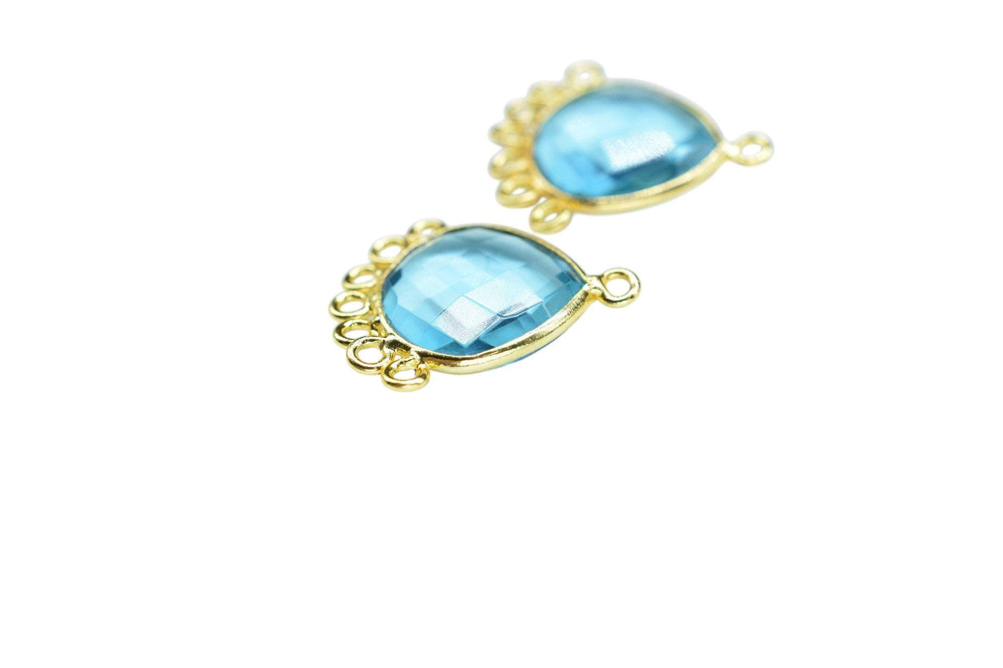 Sky Topaz 14mm Heart Bezel Charm/Charms Connector/Handmade Jewellery Connectors/Gemstone Brass Component/Women Jewelry/B'day Gift