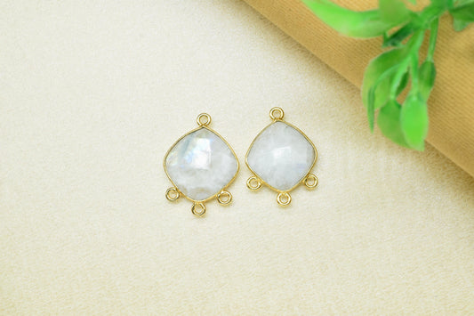 Moonstone 14mm Components Station Bezel Jewelry Supplies,Rainbow Moonstone charm Pendant Jewelry,Rainbow Single Bail Brass Gold Edge Jewelry