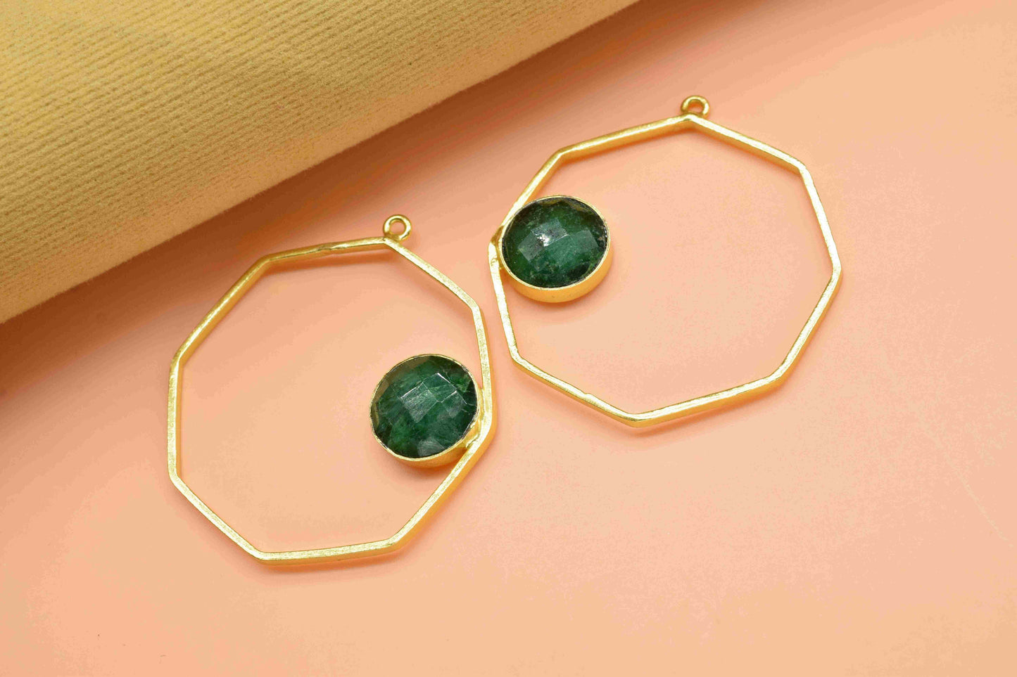 Emerald Gemstone Component, Emerald 10mm Round Shape Component, Gemstone Earring, Finding Hexagon Shape Necklace,Component Jewelry,Connector