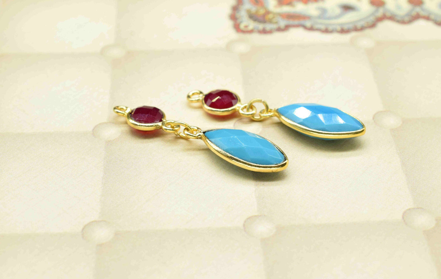 Turquoise Dangle pendant Charms,Garnet Connector,Handmade jewelry,Component pendant,Station Bezel Link,Multi Gemstone Dangle Earring,Gift