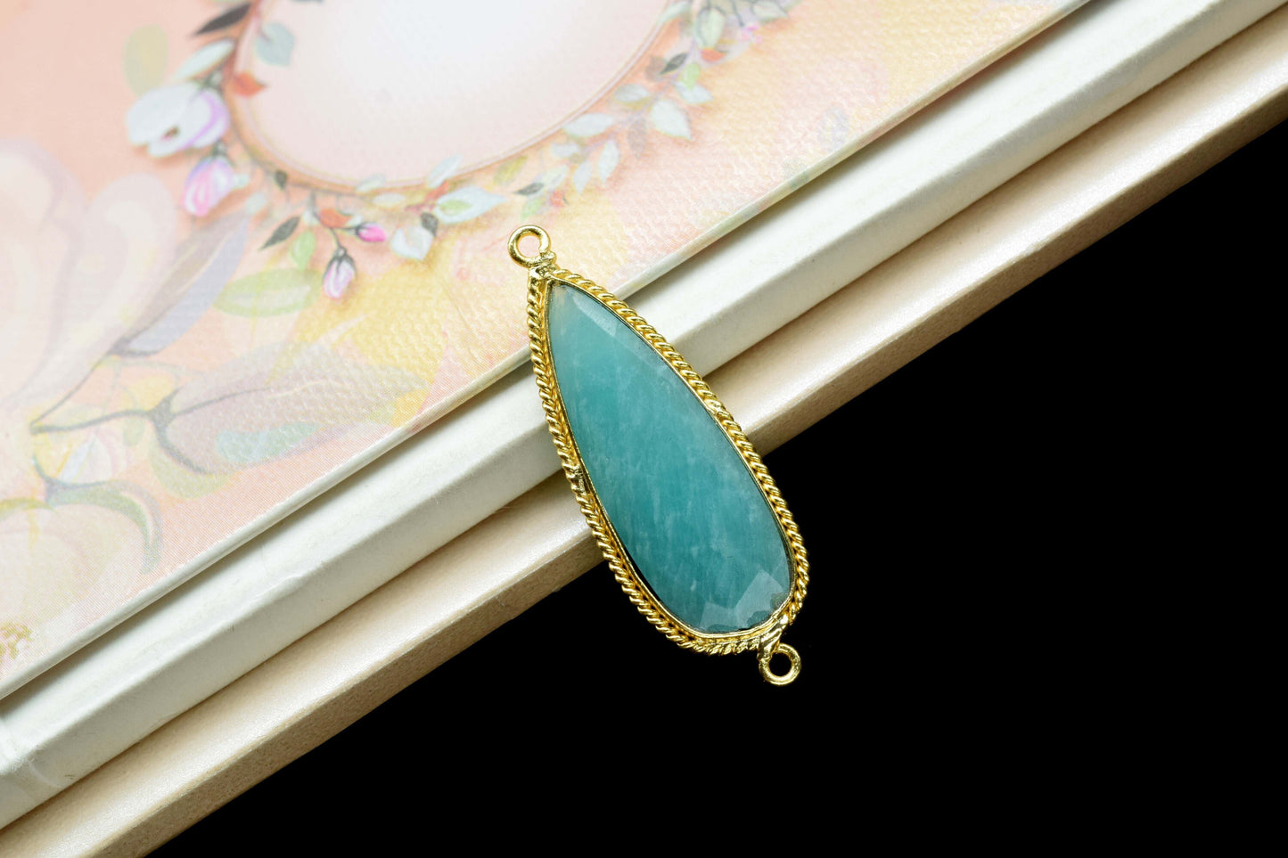 Amazonite Bezel Charms 10x30mm Pear Shape Pendant,Amazonite double Bail Checker Cut Teardrop Connectors Jewelry,Amazonite Gold Plated bezel