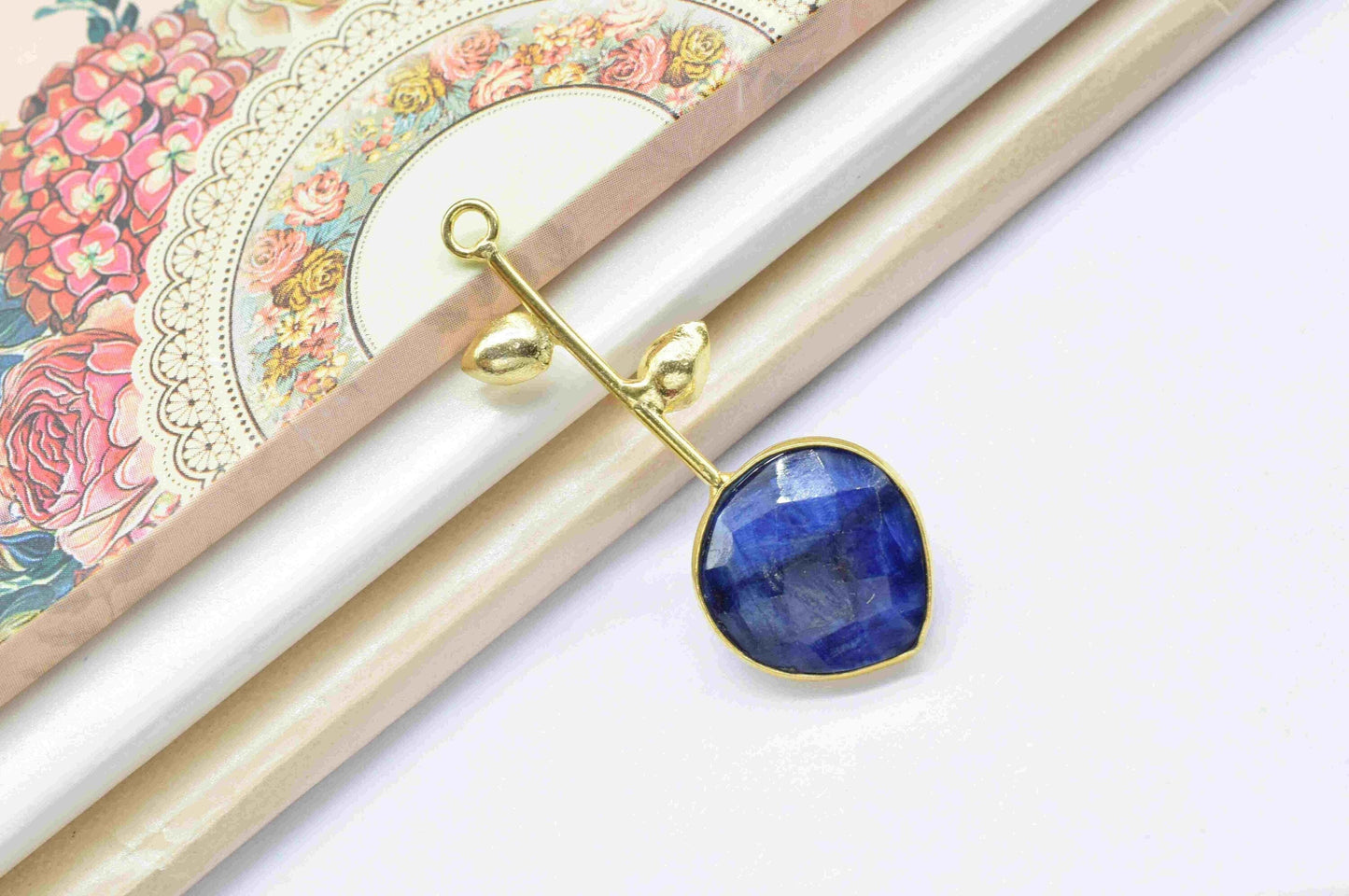 Sapphire Single Bail Pendant , Sapphire Charms , Heart Shape Charms , Genuine Gemstone Charms , Gemstone Connectors , Summer Collection
