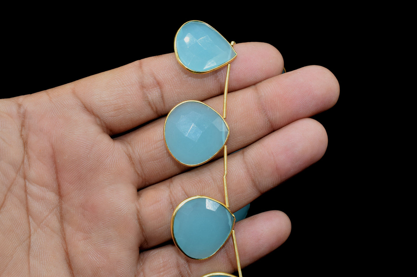 Aqua chalcedony 10 Pieces 20mm heart shape bezel strand,Gemstone Drilled bezel strandgemstone Charm,Faceted Gemstone JewelryMaking Component