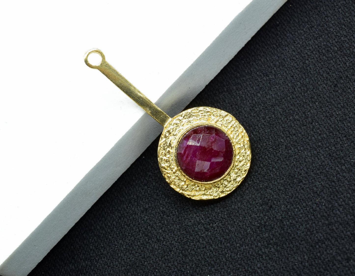 AA+ Ruby  Pendant ,Ruby Gemstone Handmade Pendant ,Single Bail Checker Cut Gemstone Connector, Gold Plated Connectors