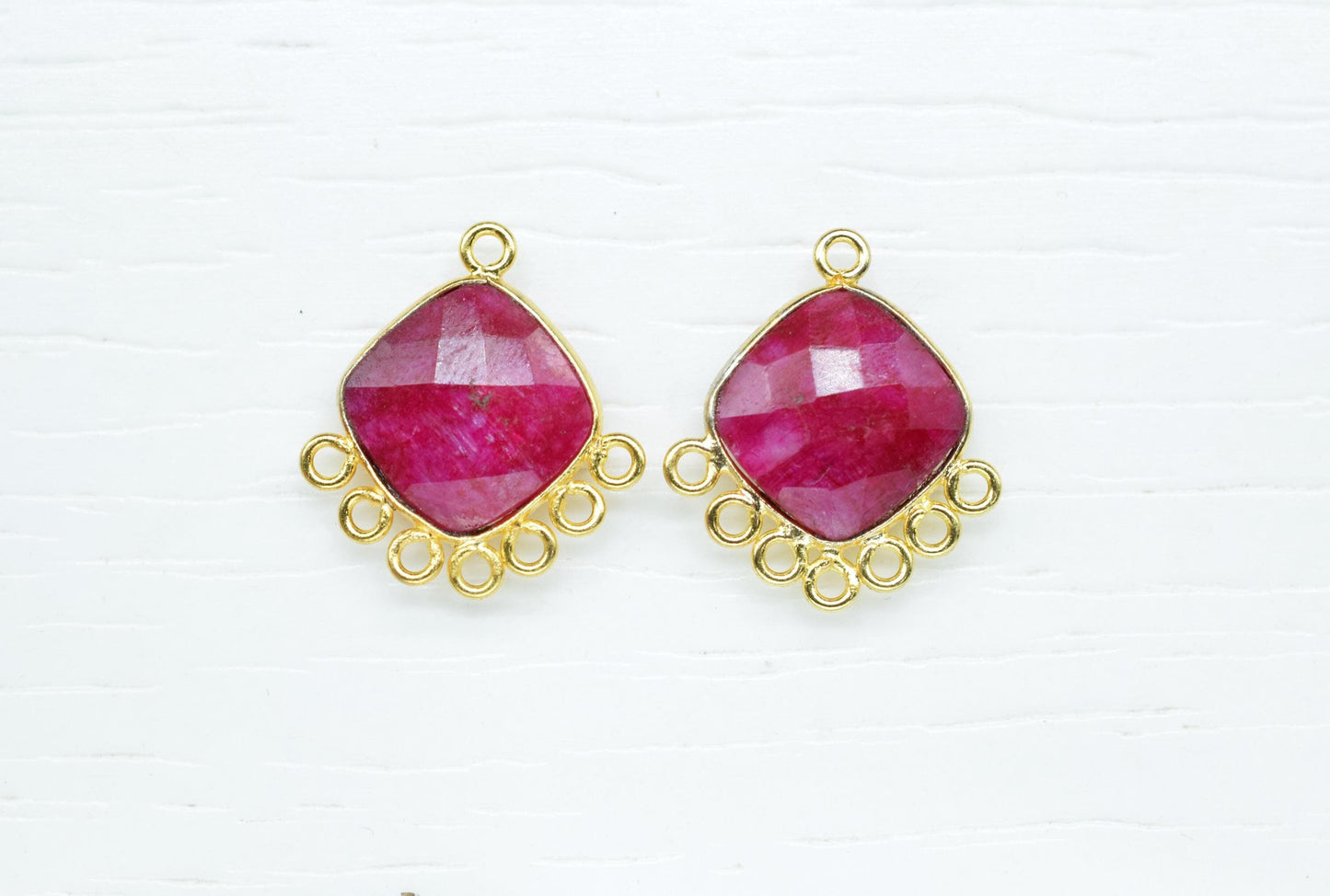 Natural Ruby 14mm Cushion Bezel Charms/Gemstone Single Bail/Component charm/Handmade Jewellery Connectors/Women Jewelry/Handmade Connector