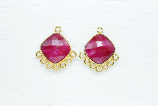 Natural Ruby 14mm Cushion Bezel Charms/Gemstone Single Bail/Component charm/Handmade Jewellery Connectors/Women Jewelry/Handmade Connector