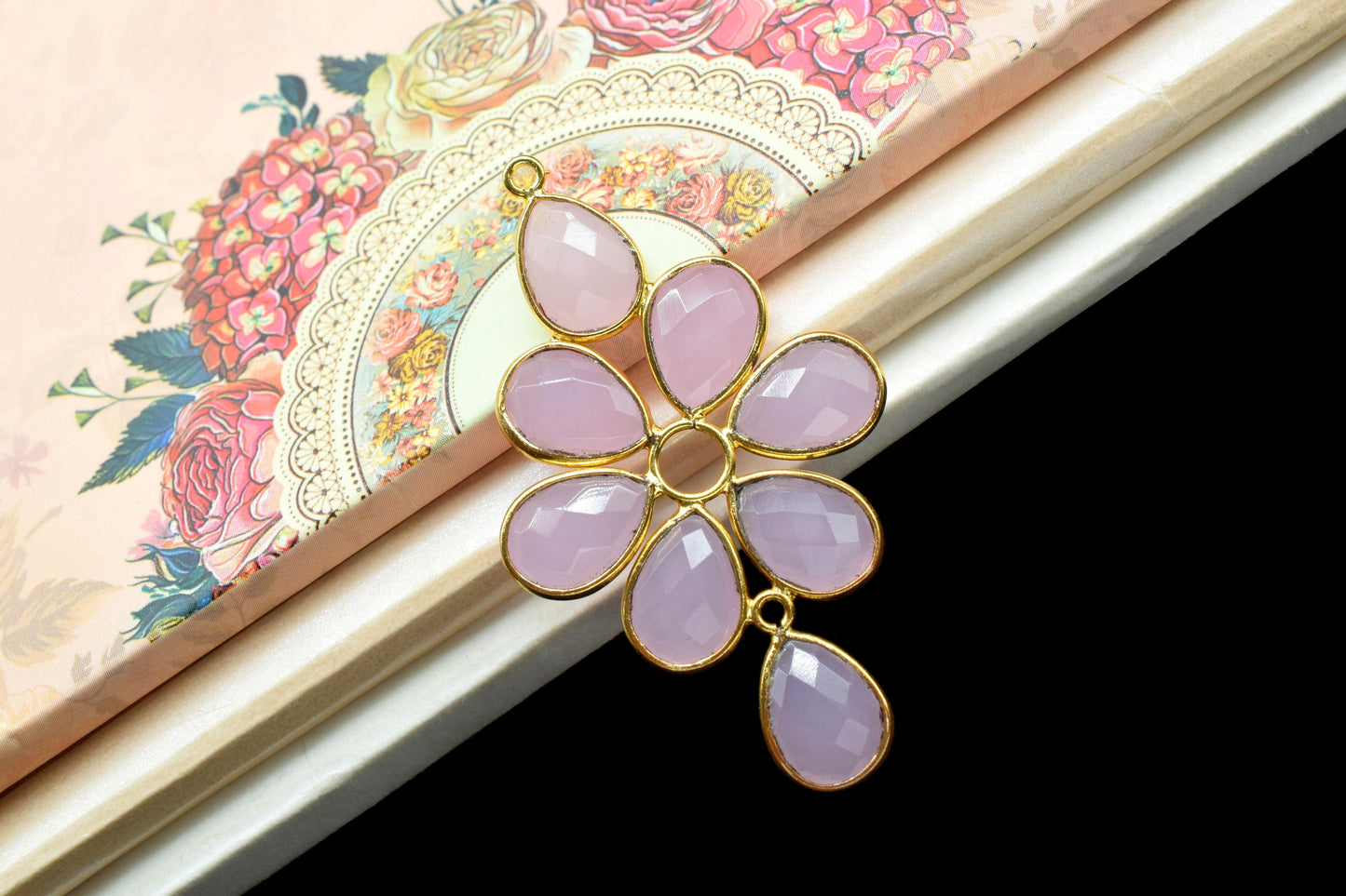 Natural Stone Bezel Pendants,Gemstone Flower Pendant,Craft Supplies,Handmade Beads Jewelry,Components Earring Connectors,Station Bezel Link