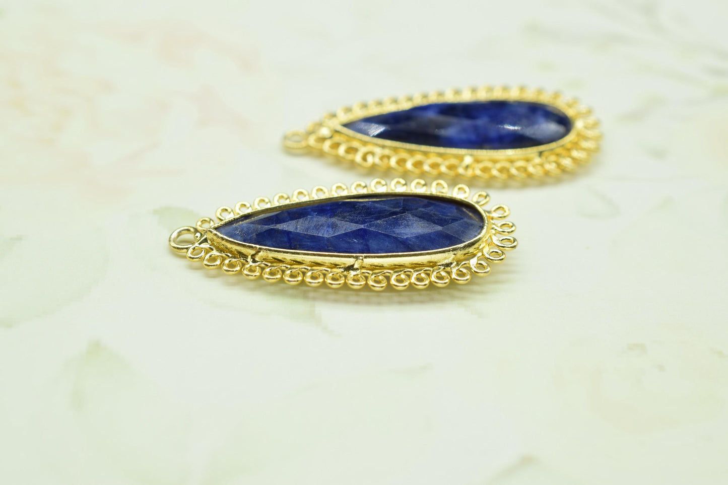 Blue Sapphire 10x30mm Teardrop Bezel Charm,Single Bail Pendant,Handmade Jewellery Connectors,Gemstone Brass Component,Handmade Connector,