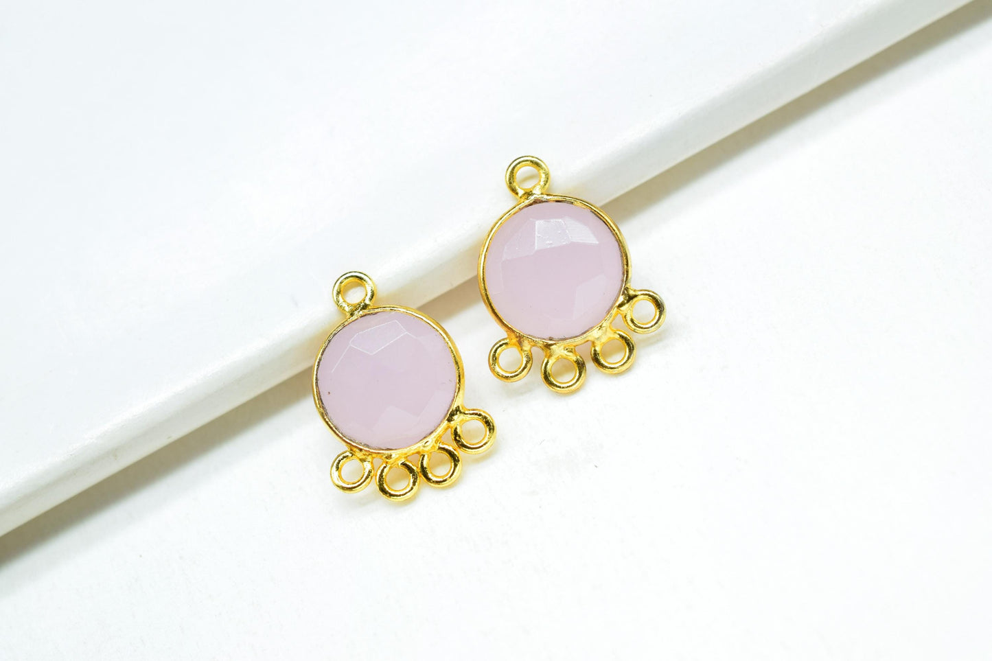 Rose Quartz 10mm Round Bezel Charm/Gemstone Brass Component/Single Bail Pendant charms/Round Handmade Jewellery Connector/B'day Gift