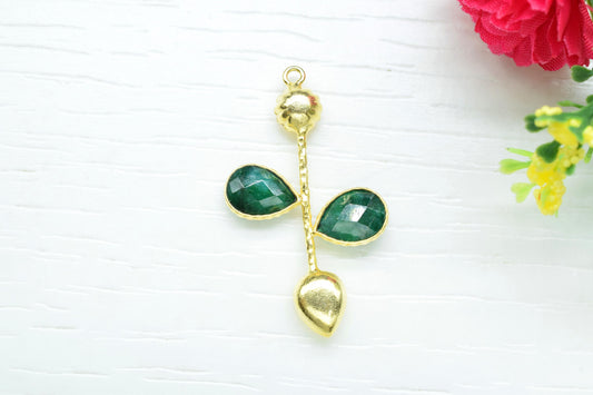Emerald charms/Single Bail Pendant/Gemstone Components/Connector Charms/Single Bail Pendant/Teardrop Pendant/Handmade Jewellery,Brides Gift