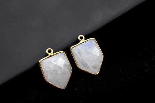 Moonstone 13x17mm Bezel charm,White rainbow fancy pendant,Rainbow Gold Plated bezel,Brass Charms Connector,Rainbow Jewelry Making charms,
