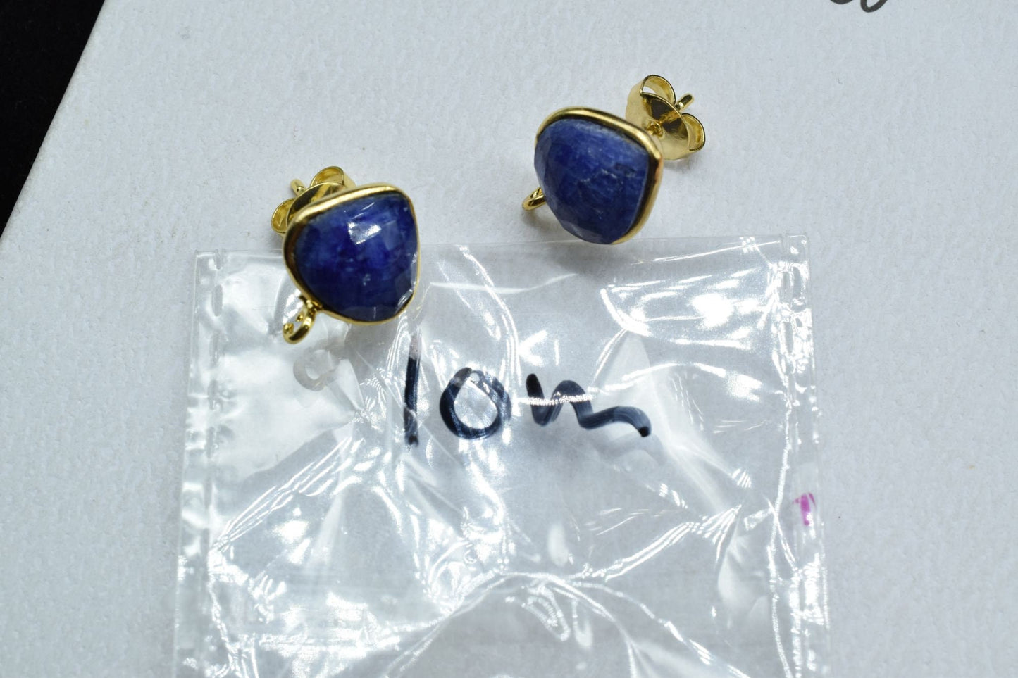 Blue Sapphire 10mm Heart Shape Earring Connector,Earring Findings,Blue Sapphire post stud,Gold Plated Earring Connector,Sapphire Stud