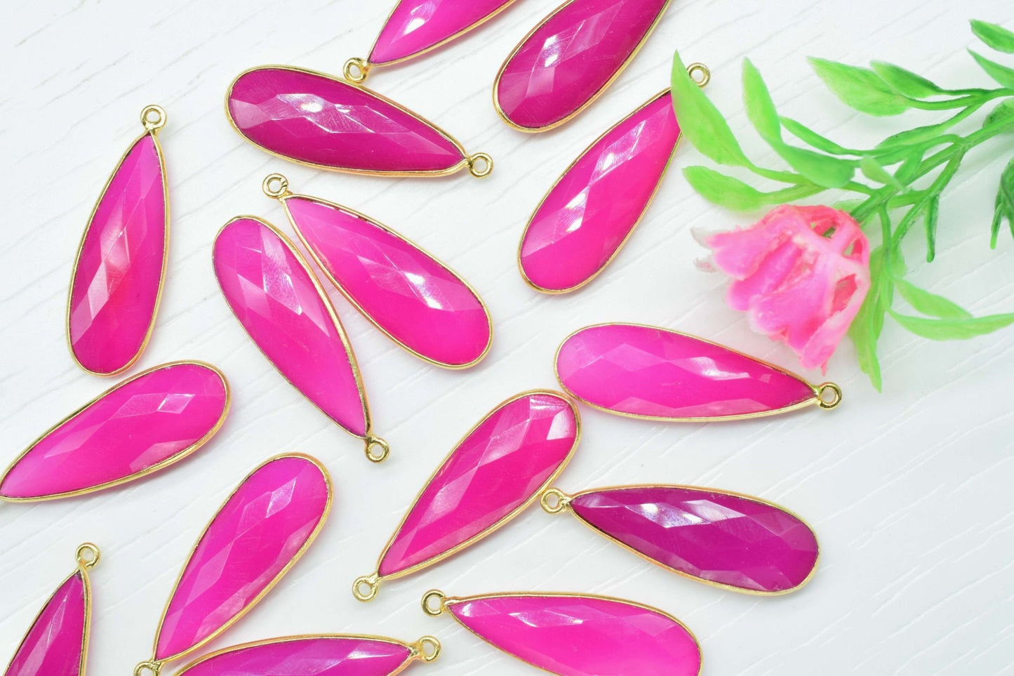 Pink Chalcedony Teardrop Charm 10x30mm,Teardrop Shape Pendant,Single Bail Connector,Pink Chalcedony Bezels And Connectors,Pink Chalcedony