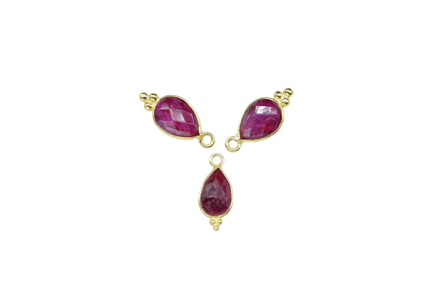 Ruby Faceted beads 7x10mm Pear Shape Connectors,Ruby Charms Gold Plated Link Pendant Jewelry,Ruby Gemstone Handmade Connector Jewelry,Gift