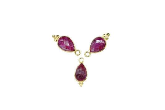 Ruby Faceted beads 7x10mm Pear Shape Connectors,Ruby Charms Gold Plated Link Pendant Jewelry,Ruby Gemstone Handmade Connector Jewelry,Gift