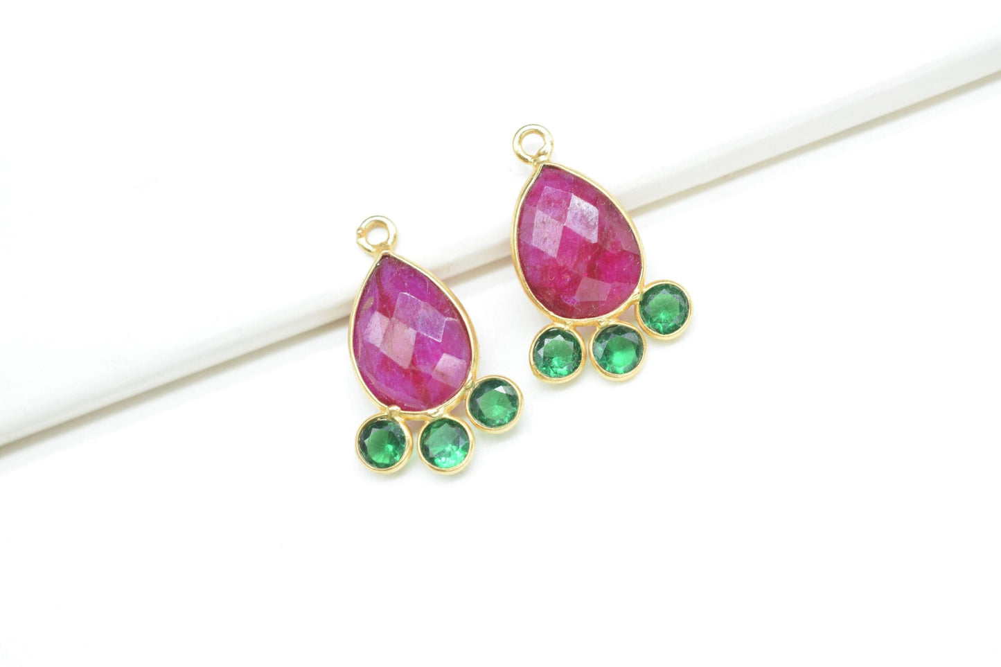 Natural Ruby 10x14mm Pear shape Bezel charms,Ruby Pendant,Red Gemstone connector,Ruby Charms Jewelry,Cubic zirconia Bezel charm,p011