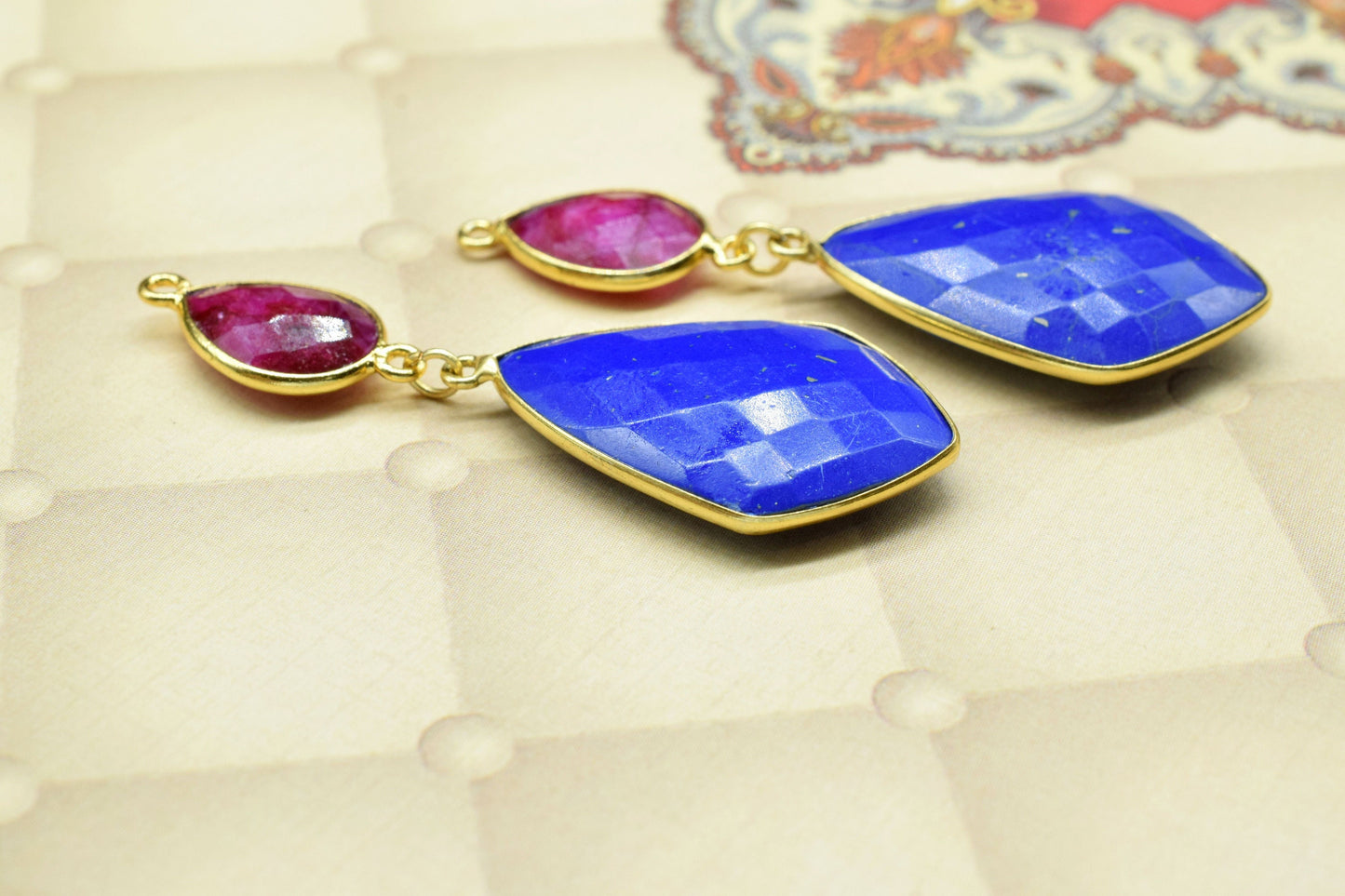 Blue chalcedony Dangle pendant Charms,Natural Ruby Connector,Handmade jewelry,Component pendant,Station Link,Multi Gemstone Dangle Earring