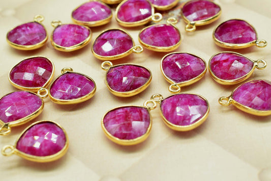 Genuine Ruby Connector,Single bail Connector,Jewelry making Connector,Bezel link Connector,12mm heart shape Connector,red gemstone Connector