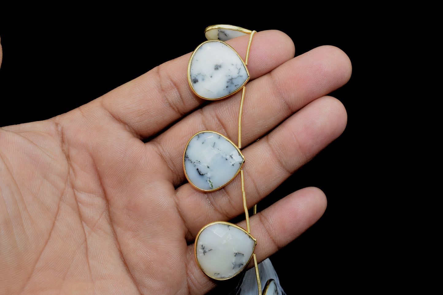 Dendrite Opal  20mm heart shape bezel strand,Gemstone Drilled bezel strandgemstone Charm,Faceted Gemstone JewelryMaking Component