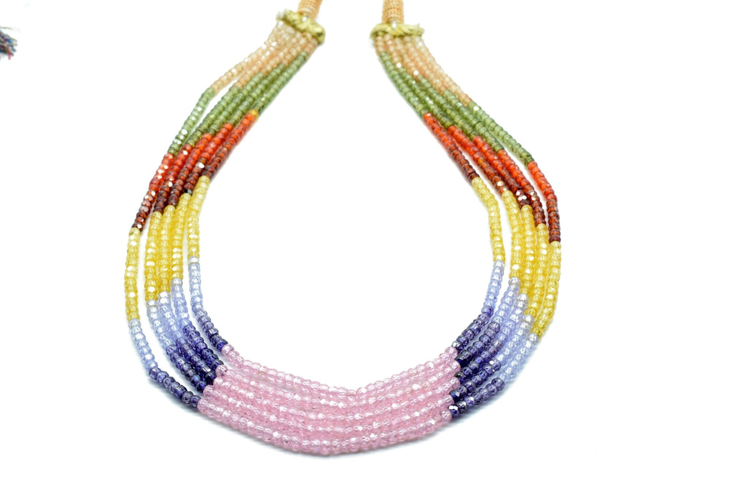 5 String Of Multi stone semi precious 3mm beads Necklace,Beautiful CZ Beads Necklace,Color Zircon Faceted Rondelle Bead, Necklace Wholesale