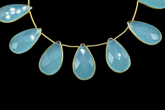 Aqua Chalcedony 12x20mm Gold plated charms 11 pieces strand,Aqua Chalcedony Charm,Making Jewelry Supplies,Natural stone charms,chalcedony,