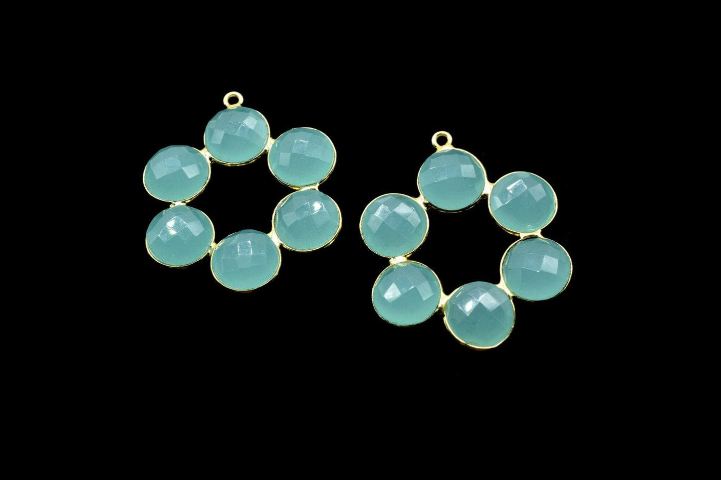 Aqua Chalcedony Earring,Aqua Chalcedony Pendant,Aqua Chalcedony Bezel,10mm Round Bezel,Pendant Connector,Six Attached Bezel,Necklace Pendant