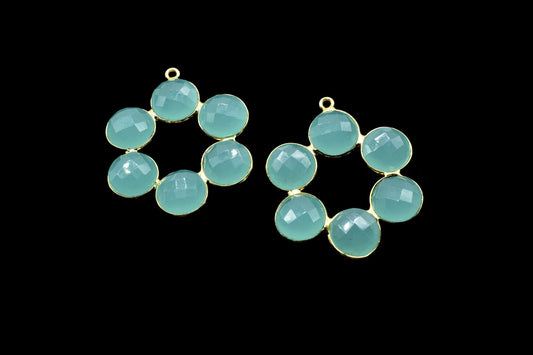 Aqua Chalcedony Earring,Aqua Chalcedony Pendant,Aqua Chalcedony Bezel,10mm Round Bezel,Pendant Connector,Six Attached Bezel,Necklace Pendant