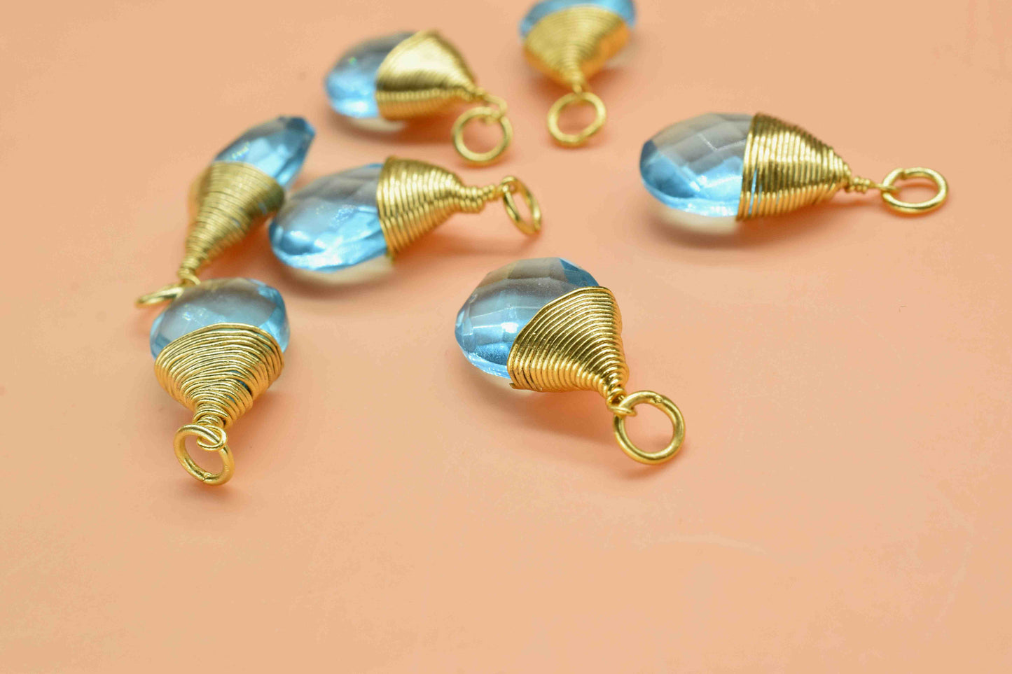Sky Topaz Teardrop Faceted Connector,Gemstone Wire Wrapped Pendant,Loop Connector,Pendant Jewelry,Wire Wrapped Necklace,Sky Topaz Jewelry